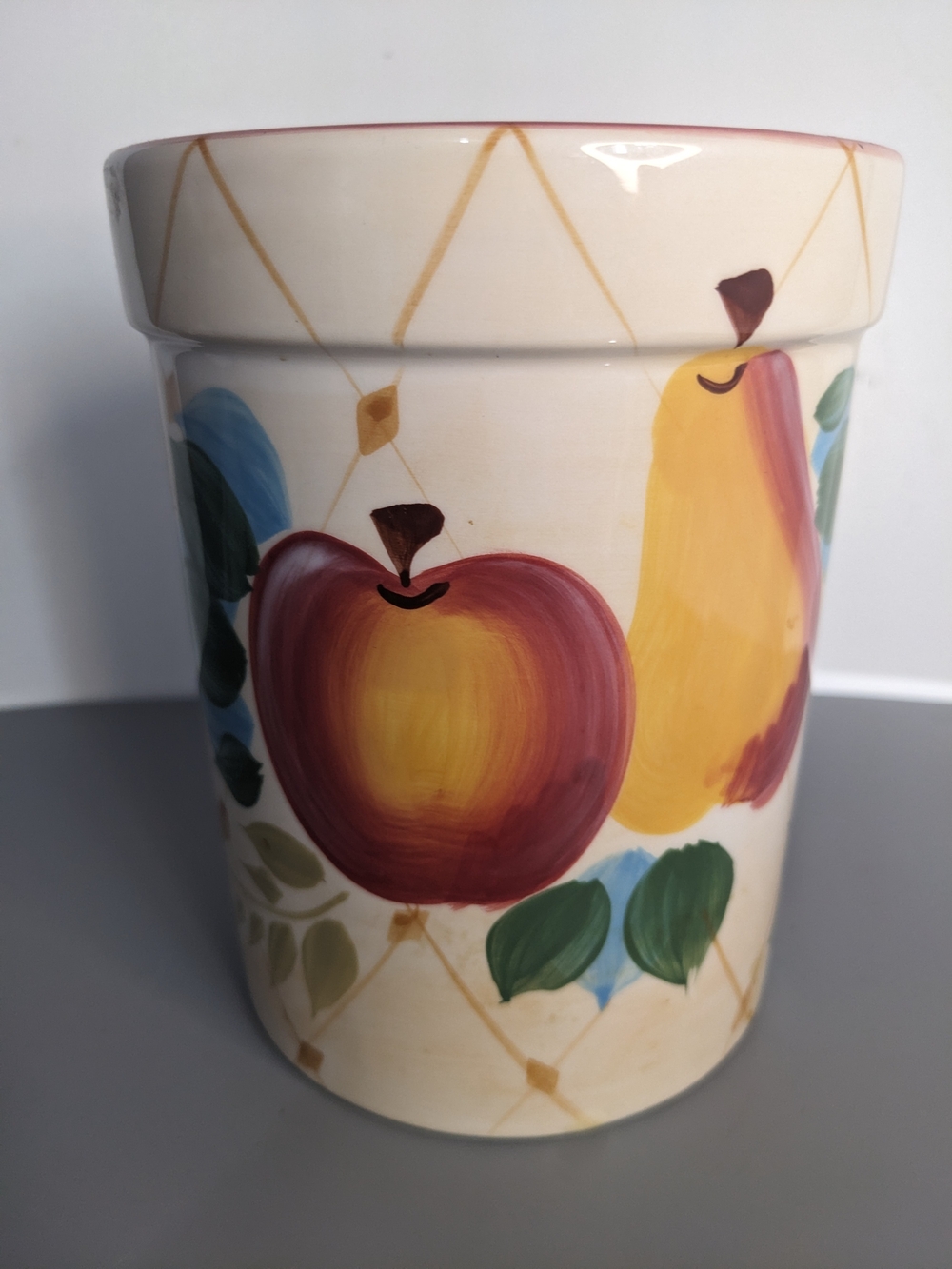 Heritage Mint Jar Fruit Motif Ceramic Utensil Crock Kitchen Counter Storage